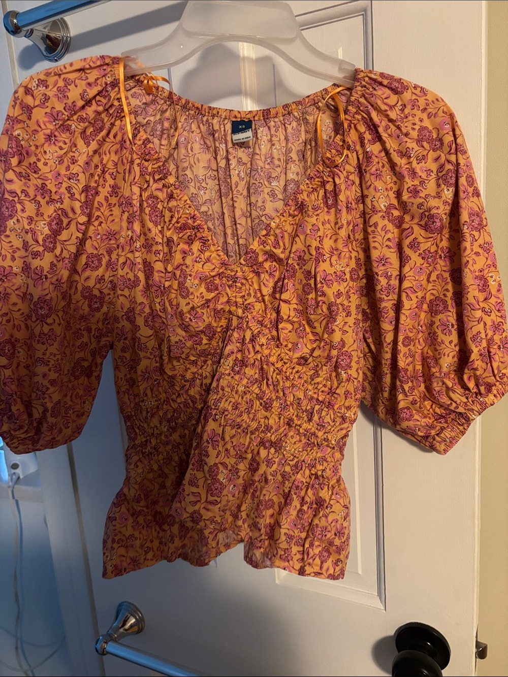 Old Navy Yellow Floral Puff-Sleeve Smocked Blouse
